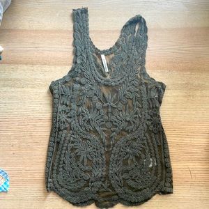 Lovemarks Olive Tank. Embroidered. Size M.